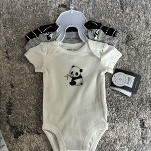 Petit Lem Cream Panda Baby Onesie